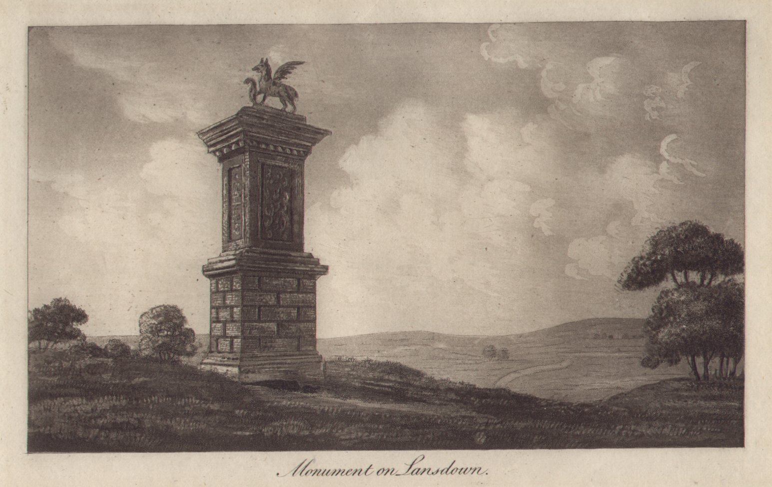 Aquatint - Monument on Lansdown - Robertson